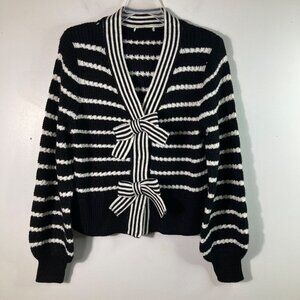 Womens Cato Striped V Neck Bow Button Cardigan S Acrylic Black‎ White